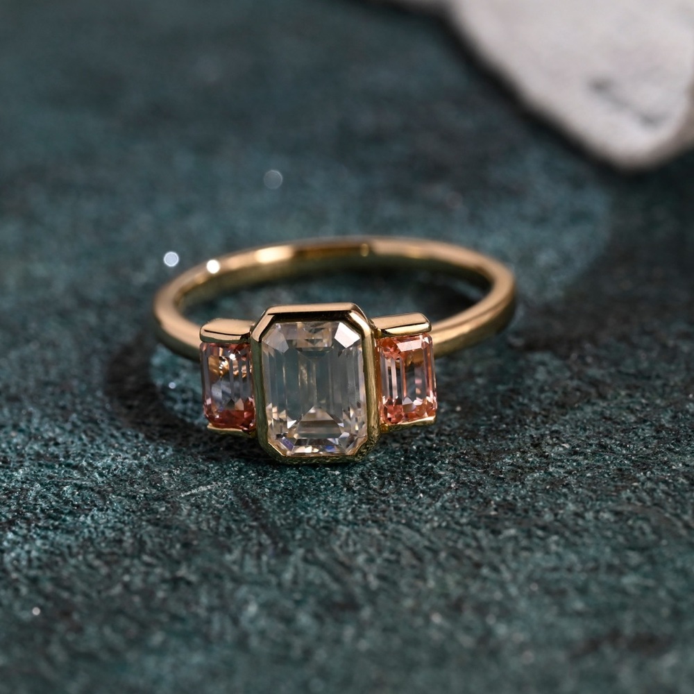 Emerald Cut 3 Stone Ring - image 1